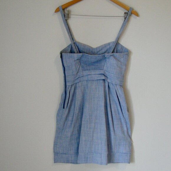 Aritzia Wilfred Blue Chambray Bustier Mini Dress Cotton Coastal Summer ~ Size 8 - Picture 7 of 12